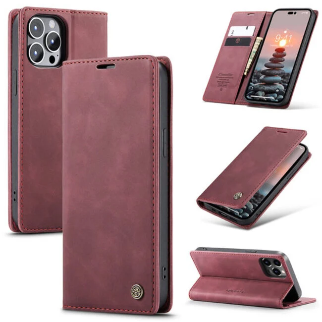 CaseMe - Telefoonhoesje geschikt voor Apple iPhone 15 Pro Max  - Wallet Book Case - Met Magnetische Sluiting - Rood afbeelding