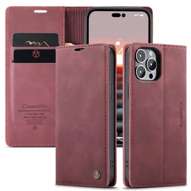 CaseMe - Telefoonhoesje geschikt voor Apple iPhone 15 Pro Max - Wallet Book Case - Met Magnetische Sluiting - Rood