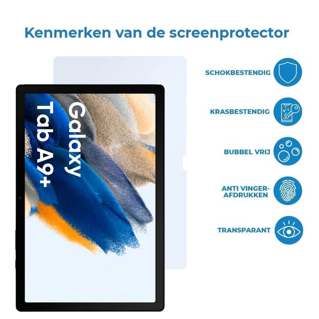Case2go - Tablet Screenprotector geschikt voor Samsung Galaxy Tab A9 Plus - 11 Inch - Tempered Glass - Case Friendly - Transparant