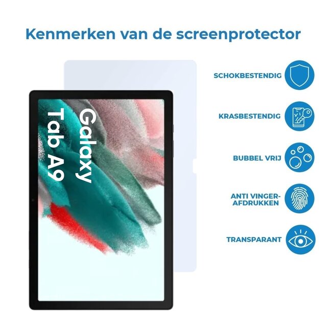 Case2go - Tablet Screenprotector geschikt voor Samsung Galaxy Tab A9 - 8.7 Inch - Tempered Glass - Case Friendly - Transparant