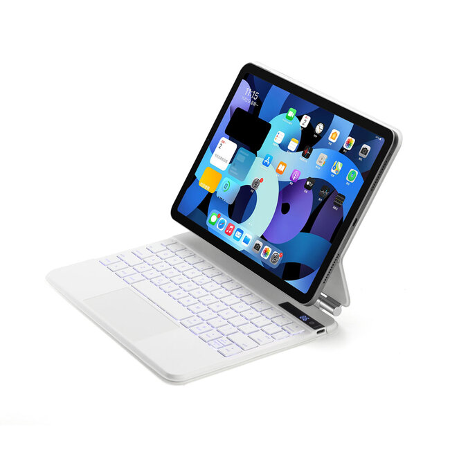 Case2go - Bluetooth toetsenbord geschikt voor iPad Air 10.9 (2020/2022) - Bluetooth Toetsenbord hoes - met Touchpad en Toetsenbordverlichting - Wit