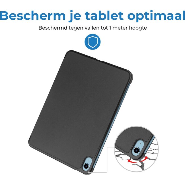 Case2go - Tablet hoes geschikt voor Apple iPad 11 (2025) A16 / Apple iPad 10.9 (2022) - Tri-fold hoes met Auto/Wake functie en Magnetische sluiting - Zwart