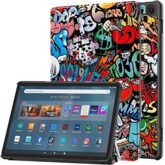 Case2go Case2go - Tablet hoes geschikt voor Amazon Fire Max 11 (2023) - Tri-Fold Book Case - Auto Wake/Sleep functie - Graffiti