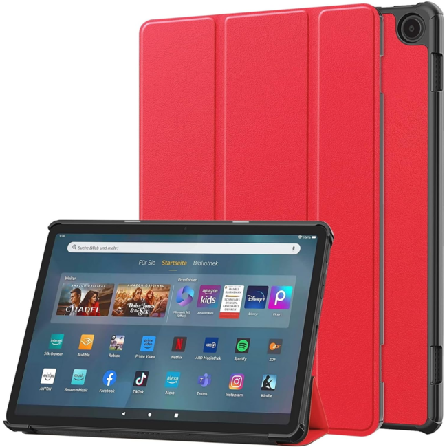 Case2go - Tablet hoes geschikt voor Amazon Fire Max 11 (2023) - Tri-Fold Book Case - Auto Wake/Sleep functie - Rood