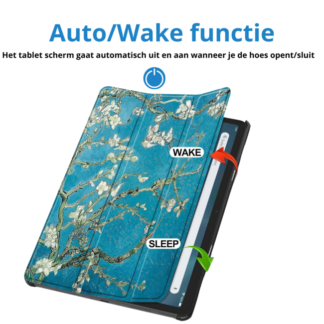 Case2go - Tablet hoes geschikt voor Amazon Fire Max 11 (2023) - Tri-Fold Book Case - Auto Wake/Sleep functie - Witte Bloesem
