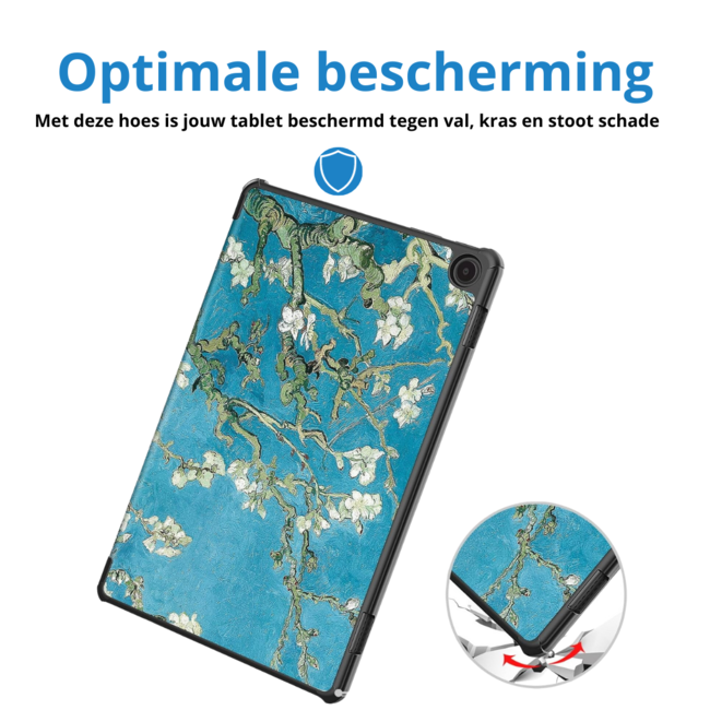 Case2go - Tablet hoes geschikt voor Amazon Fire Max 11 (2023) - Tri-Fold Book Case - Auto Wake/Sleep functie - Witte Bloesem