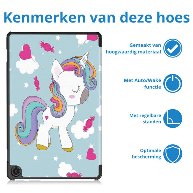 Case2go - Tablet hoes geschikt voor Amazon Fire Max 11 (2023) - Tri-Fold Book Case - Auto Wake/Sleep functie - Eenhoorn