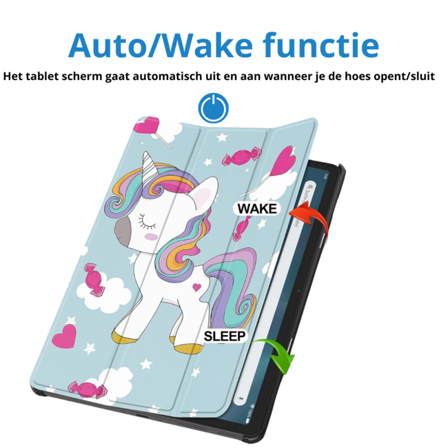 Case2go - Tablet hoes geschikt voor Amazon Fire Max 11 (2023) - Tri-Fold Book Case - Auto Wake/Sleep functie - Eenhoorn