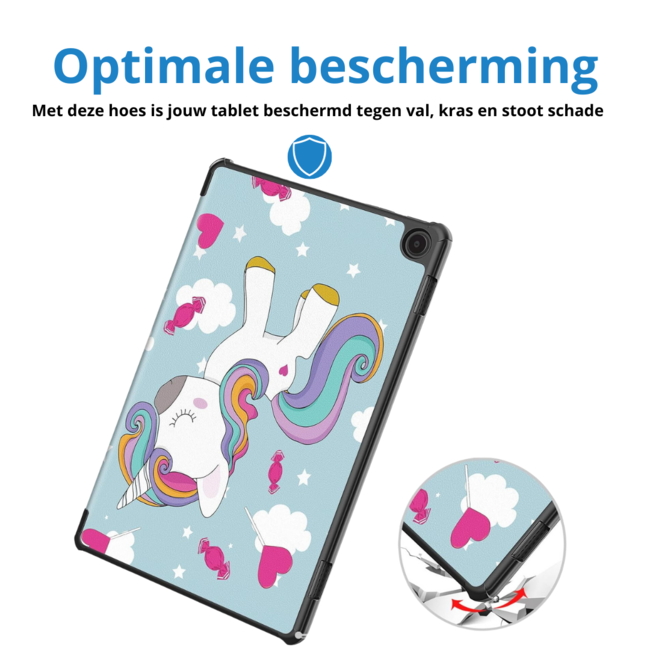 Case2go - Tablet hoes geschikt voor Amazon Fire Max 11 (2023) - Tri-Fold Book Case - Auto Wake/Sleep functie - Eenhoorn