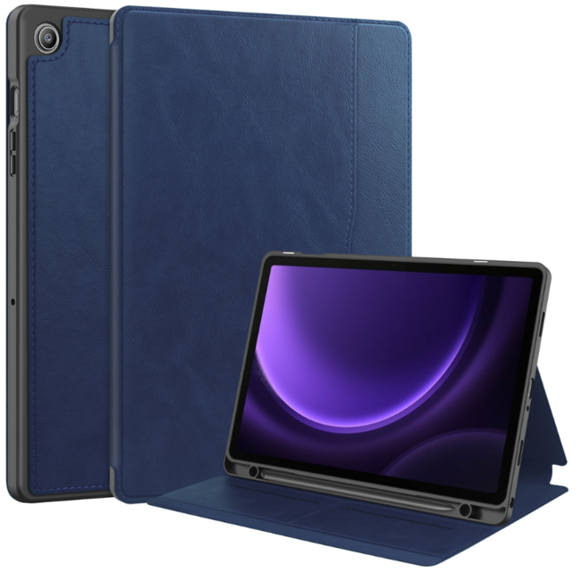 Case2go - Tablet hoes geschikt voor Samsung Galaxy Tab S9/S9 FE (2023) - Business Wallet Book Case - Auto Wake/Sleep functie - Donker Blauw