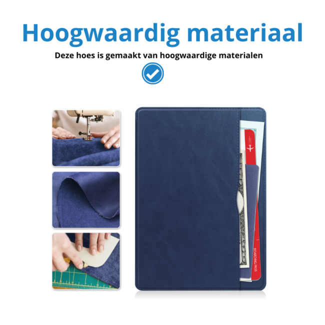 Case2go - Tablet hoes geschikt voor Samsung Galaxy Tab S9/S9 FE (2023) - Business Wallet Book Case - Auto Wake/Sleep functie - Donker Blauw