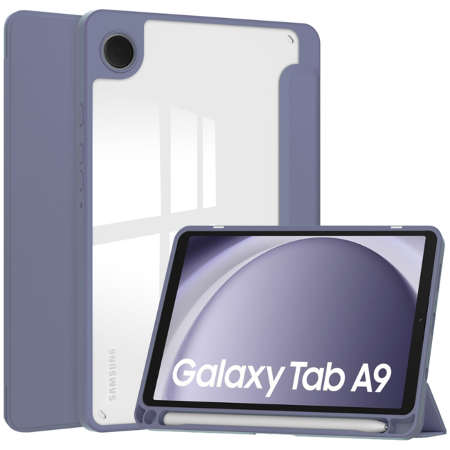 Case2go - Tablet hoes geschikt voor Samsung Galaxy Tab A9 (2023) - Acrylic Trifold case met Pencil houder - Paars