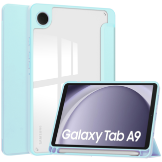 Case2go Case2go - Tablet hoes geschikt voor Samsung Galaxy Tab A9 (2023) - Acrylic Trifold case met Pencil houder - Licht Blauw