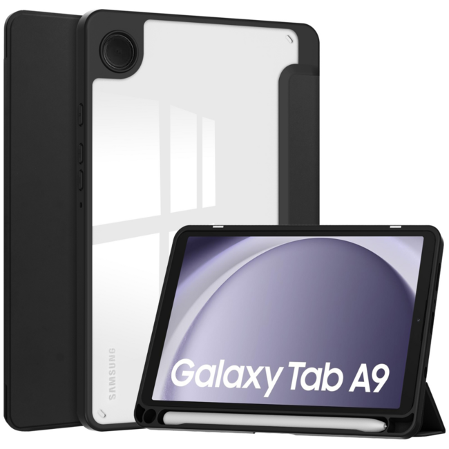 Case2go - Tablet hoes geschikt voor Samsung Galaxy Tab A9 (2023) - Acrylic Trifold case met Pencil houder - Zwart