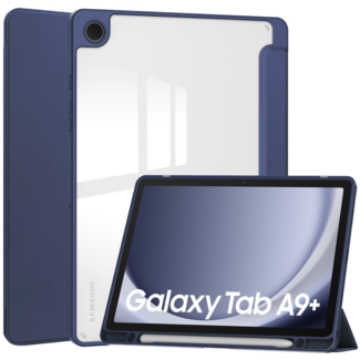 Case2go Case2go - Tablet hoes geschikt voor Samsung Galaxy Tab A9 Plus (2023) - Acrylic Trifold case met Pencil houder - Donker Blauw
