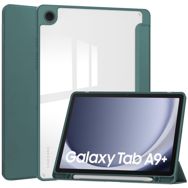 Case2go - Tablet hoes geschikt voor Samsung Galaxy Tab A9 Plus (2023) - Acrylic Trifold case met Pencil houder - Donker Groen