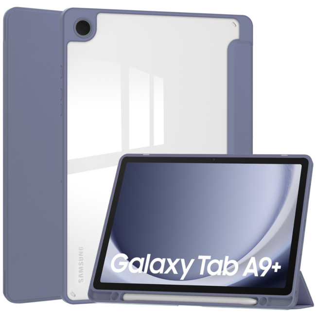 Case2go - Tablet hoes geschikt voor Samsung Galaxy Tab A9 Plus (2023) - Acrylic Trifold case met Pencil houder - Paars