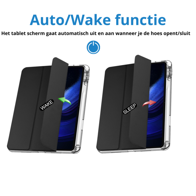 Case2go - Tablet hoes geschikt voor Xiaomi Pad 6 / Pad 6 Pro - Acrylic Trifold case met Pencil houder - Zwart