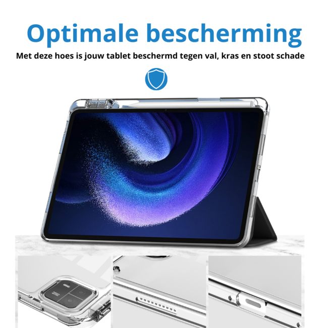 Case2go - Tablet hoes geschikt voor Xiaomi Pad 6 / Pad 6 Pro - Acrylic Trifold case met Pencil houder - Zwart