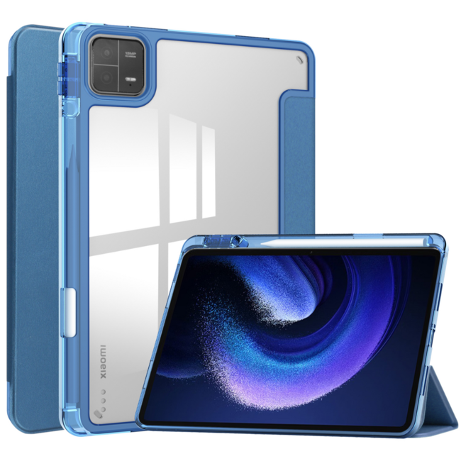 Case2go - Tablet hoes geschikt voor Xiaomi Pad 6 - Acrylic Trifold case met Pencil houder - Blauw