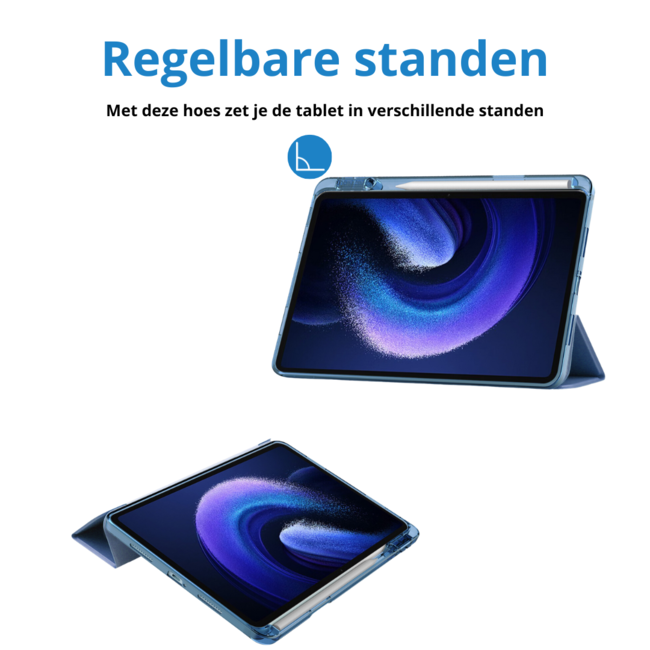 Case2go - Tablet hoes geschikt voor Xiaomi Pad 6 / Pad 6 Pro - Acrylic Trifold case met Pencil houder - Blauw