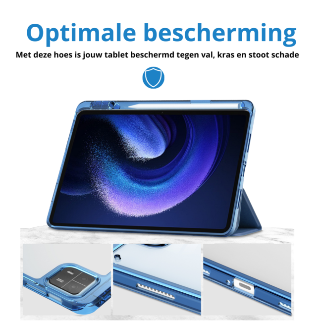 Case2go - Tablet hoes geschikt voor Xiaomi Pad 6 / Pad 6 Pro - Acrylic Trifold case met Pencil houder - Blauw