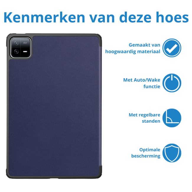 Case2go - Tablet hoes geschikt voor Xiaomi Pad 6 / Pad 6 Pro - Tri-Fold Book Case - Auto Wake/Sleep functie - Donker Blauw