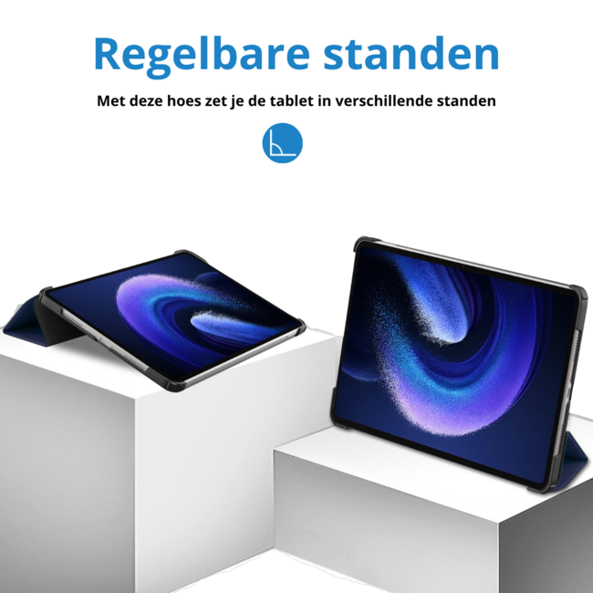 Case2go - Tablet hoes geschikt voor Xiaomi Pad 6 / Pad 6 Pro - Tri-Fold Book Case - Auto Wake/Sleep functie - Donker Blauw