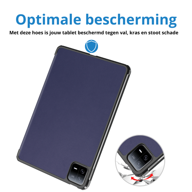 Case2go - Tablet hoes geschikt voor Xiaomi Pad 6 / Pad 6 Pro - Tri-Fold Book Case - Auto Wake/Sleep functie - Donker Blauw