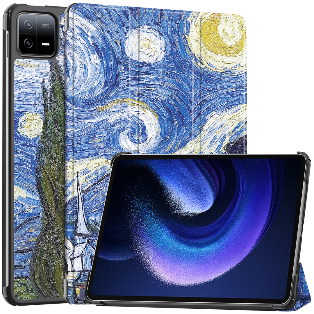 Case2go - Tablet hoes geschikt voor Xiaomi Pad 6 / Pad 6 Pro - Tri-Fold Book Case - Auto Wake/Sleep functie - Sterrenhemel afbeelding