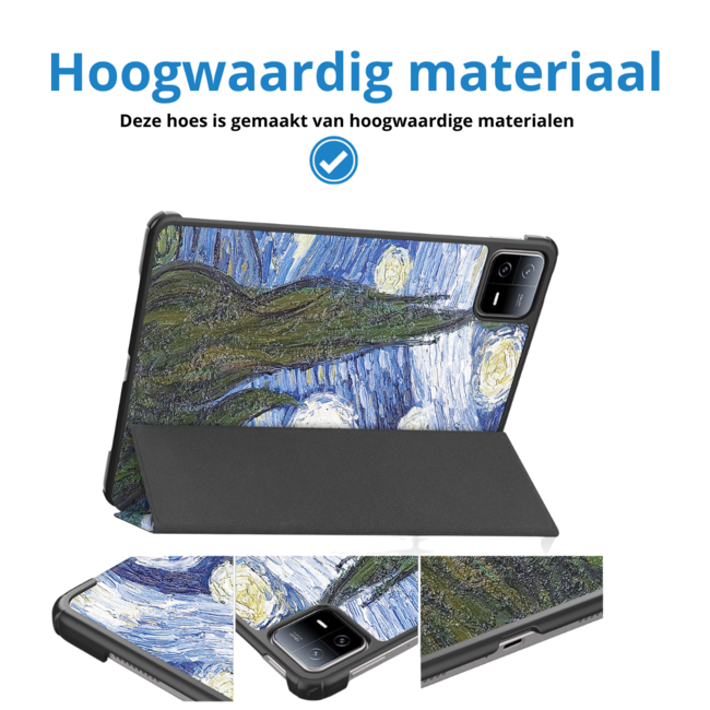 Case2go - Tablet hoes geschikt voor Xiaomi Pad 6 / Pad 6 Pro - Tri-Fold Book Case - Auto Wake/Sleep functie - Sterrenhemel