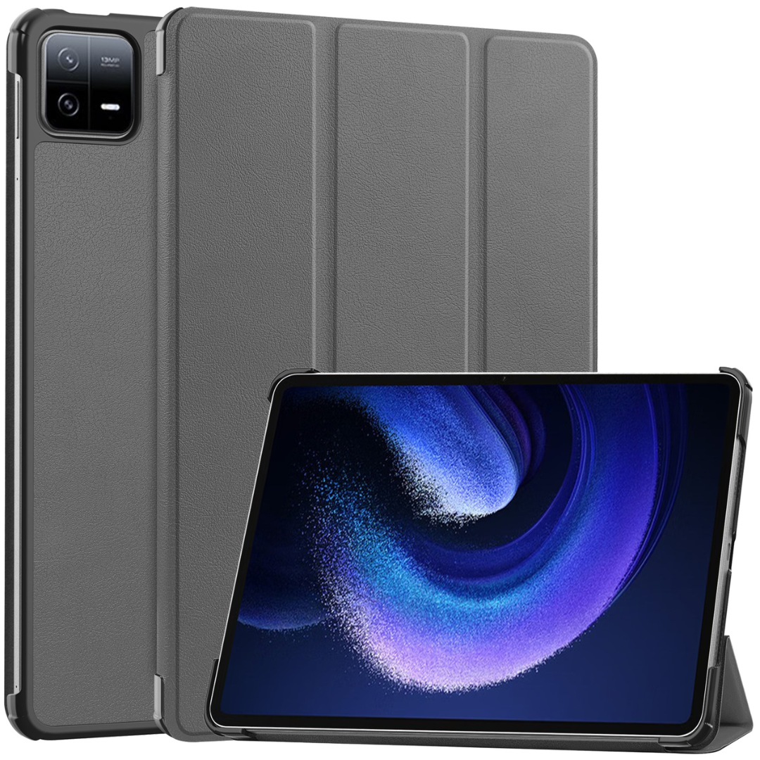 Case2go - Tablet hoes geschikt voor Xiaomi Pad 6 / Pad 6 Pro - Tri-Fold Book Case - Auto Wake/Sleep functie - Grijs afbeelding