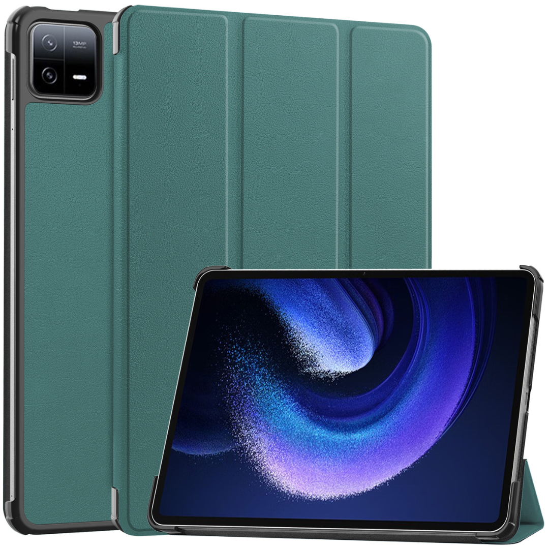 Case2go - Tablet hoes geschikt voor Xiaomi Pad 6 / Pad 6 Pro - Tri-Fold Book Case - Auto Wake/Sleep functie - Donker Groen afbeelding