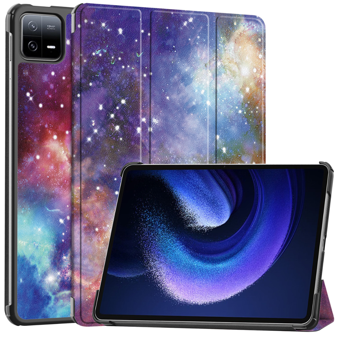Case2go - Tablet hoes geschikt voor Xiaomi Pad 6 / Pad 6 Pro - Tri-Fold Book Case - Auto Wake/Sleep functie - Galaxy afbeelding
