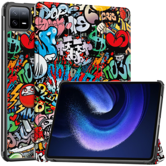 Case2go Case2go - Tablet hoes geschikt voor Xiaomi Pad 6 (2023) - Tri-Fold Book Case - Auto Wake/Sleep functie - Grafitti