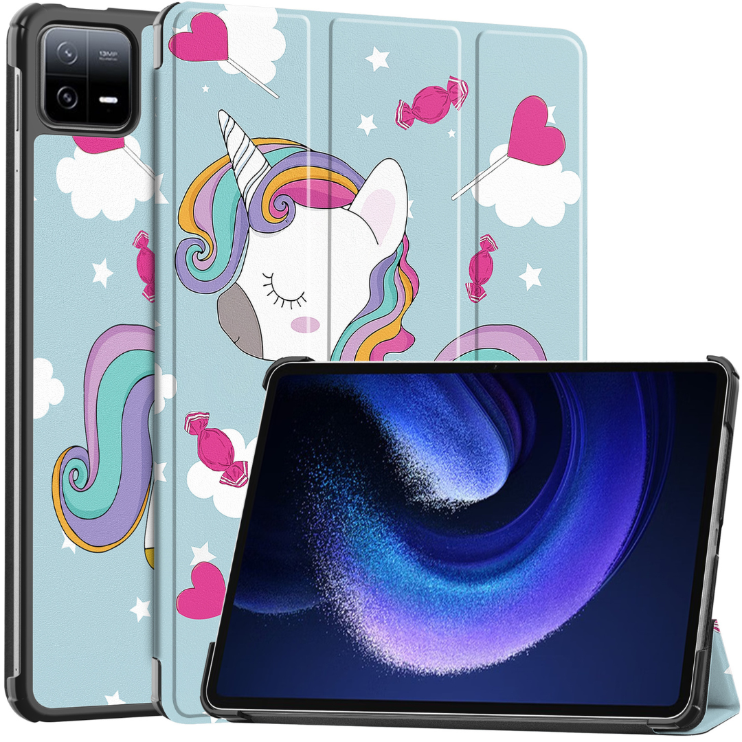 Case2go - Tablet hoes geschikt voor Xiaomi Pad 6 / Pad 6 Pro - Tri-Fold Book Case - Auto Wake/Sleep functie - Eenhoorn afbeelding