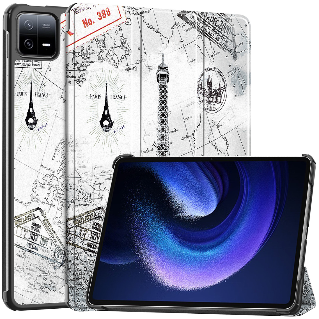 Case2go - Tablet hoes geschikt voor Xiaomi Pad 6 / Pad 6 Pro - Tri-Fold Book Case - Auto Wake/Sleep functie - Eiffeltoren afbeelding