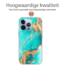 Hoozey - Hoesje geschikt voor Apple iPhone 15 Plus - Watercolor print - Turquoise / Goud