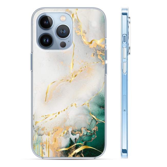 Hoozey - Hoesje geschikt voor Apple iPhone 15 Pro - Watercolor print - Groen / Wit