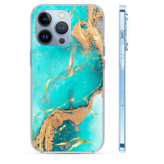 Hoozey Hoozey - Hoesje geschikt voor Apple iPhone 15 Pro - Watercolor print - Turquoise / Goud