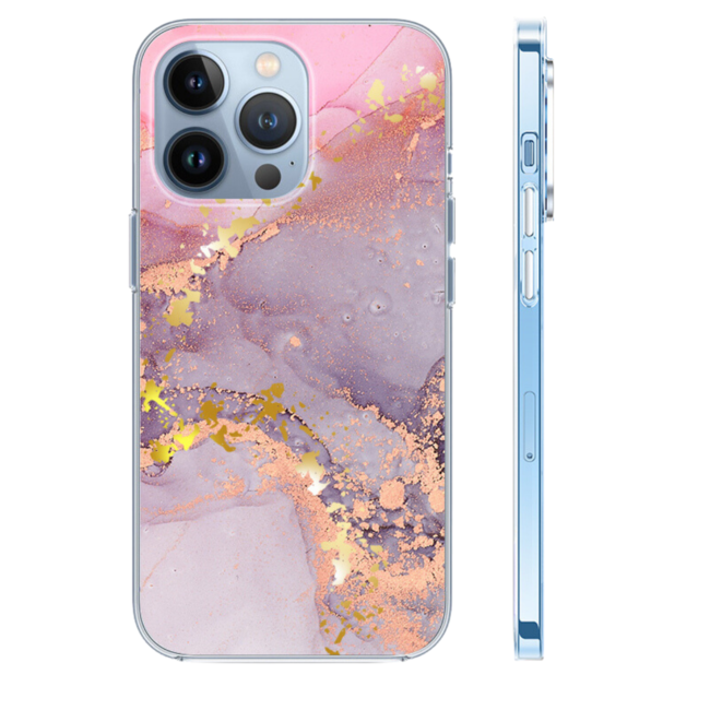 Hoozey - Hoesje geschikt voor Apple iPhone 15 Pro - Watercolor print - Paars / Roze