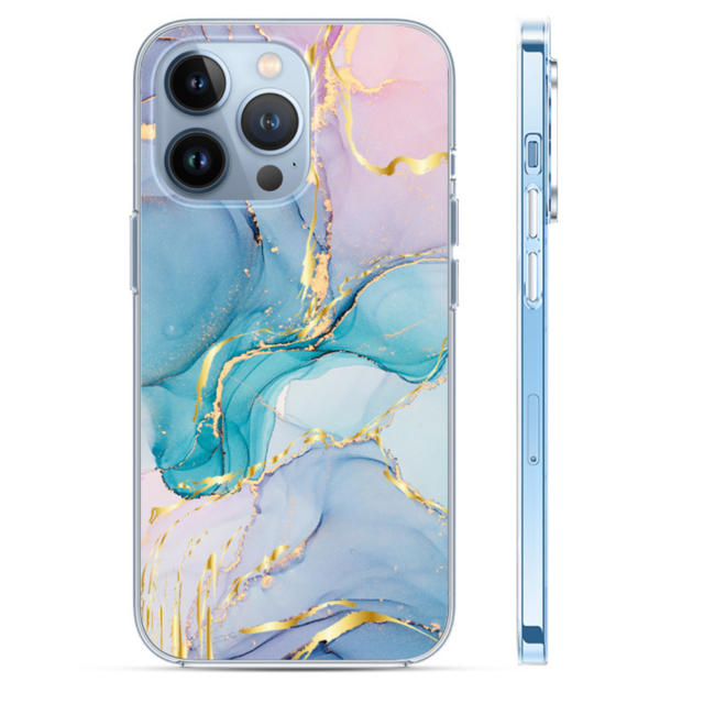 Hoozey - Hoesje geschikt voor Apple iPhone 15 Pro Max - Watercolor print - Blauw / Roze