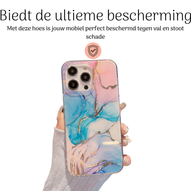 Hoozey - Hoesje geschikt voor Apple iPhone 15 Pro Max - Watercolor print - Blauw / Roze