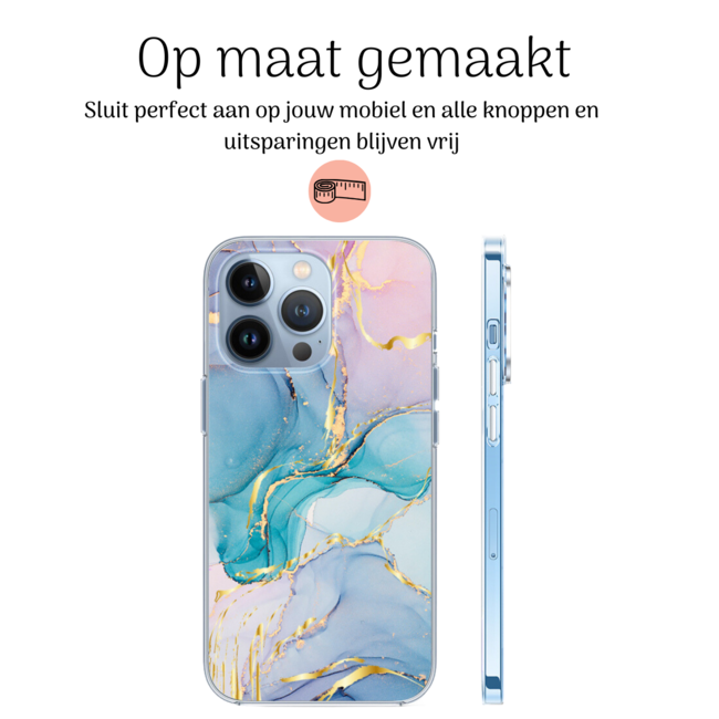 Hoozey - Hoesje geschikt voor Apple iPhone 15 Pro Max - Watercolor print - Blauw / Roze