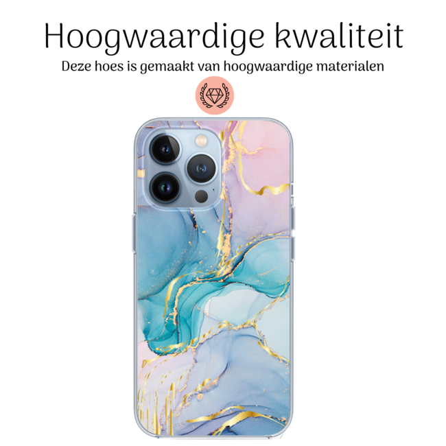 Hoozey - Hoesje geschikt voor Apple iPhone 15 Pro Max - Watercolor print - Blauw / Roze