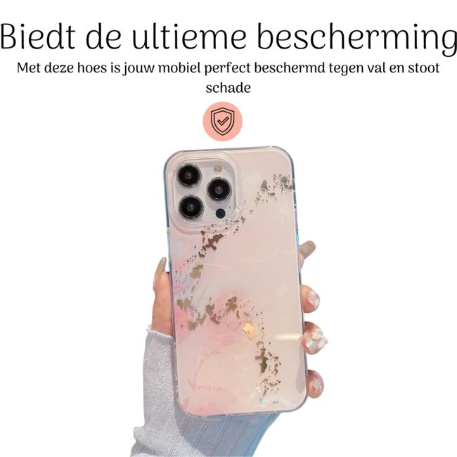 Hoozey - Hoesje geschikt voor Apple iPhone 15 Pro Max - Watercolor print - Licht Roze / Wit