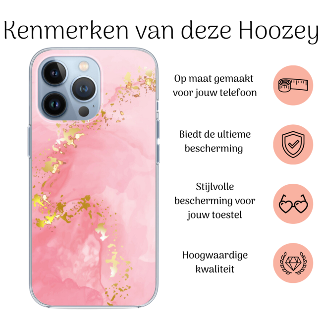 Hoozey - Hoesje geschikt voor Apple iPhone 15 Pro Max - Watercolor print - Roze / Goud