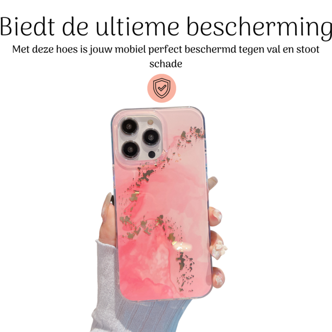 Hoozey - Hoesje geschikt voor Apple iPhone 15 Pro Max - Watercolor print - Roze / Goud