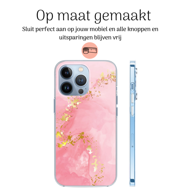 Hoozey - Hoesje geschikt voor Apple iPhone 15 Pro Max - Watercolor print - Roze / Goud