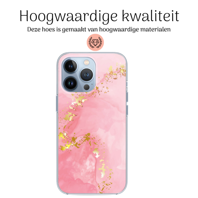 Hoozey - Hoesje geschikt voor Apple iPhone 15 Pro Max - Watercolor print - Roze / Goud